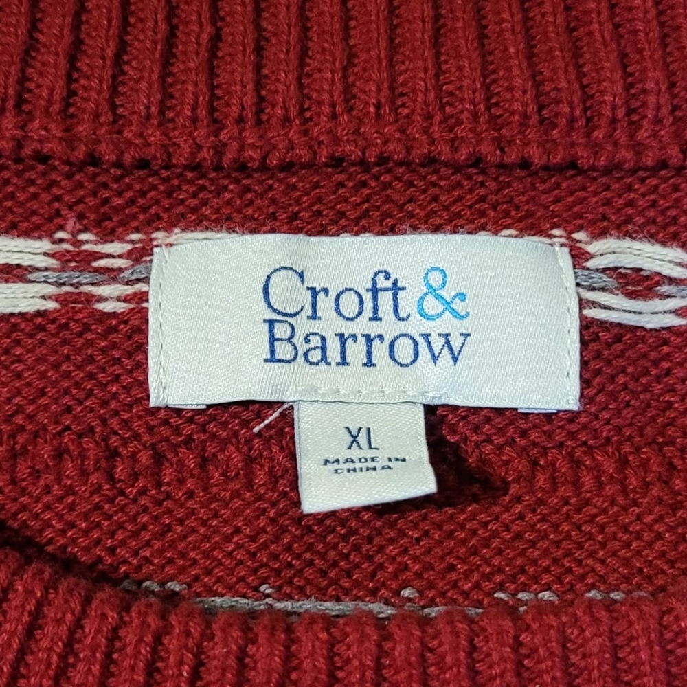Croft & Barrow Knit Sweater Red Striped Accents XL 100% Cotton - Picture 4 of 5